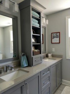 G&J Upstairs Bathroom Double vanity cabinets and storage