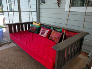 Custom porch hanging bed frame